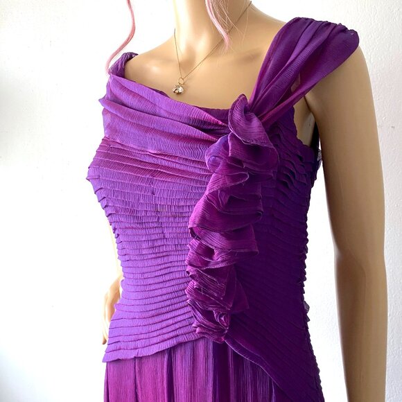 Evening Dress Formal Gown Designer Red Carpet Dress Silk Chiffon Maxi Plum Berry - Picture 4 of 10